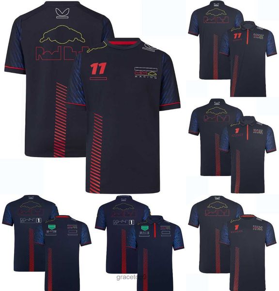 Polo da uomo F1 Polo da uomo della squadra T-shirt da corsa di Formula 1 T-shirt da 1 e 11 Driver Fan Top T-shirt Jersey Moto Abbigliamento moto Personalizzabile Di3n