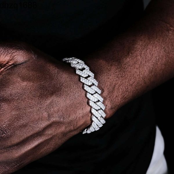 Bracciale in oro da uomo con catena a maglie Cuba pesante ghiacciata Hip Hop