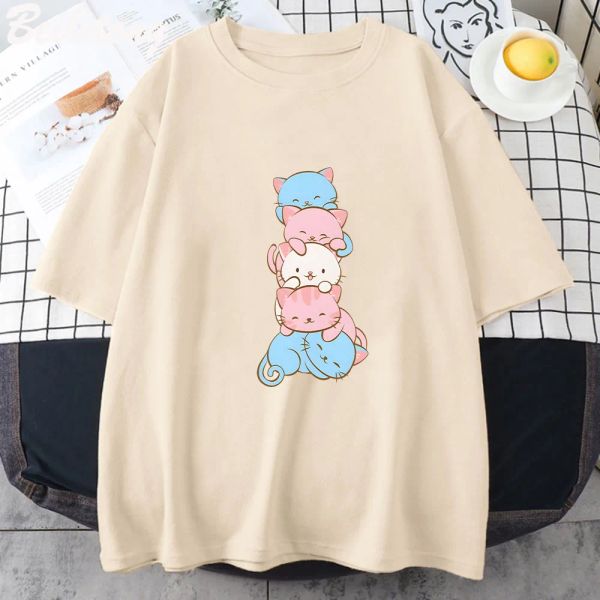 Camiseta transgênero bandeira do orgulho bonito kawaii gatos sutil lgbtq trans orgulho t camisas de verão das mulheres camisetas de manga curta harajuku y2k