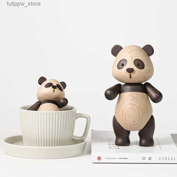 Oggetti decorativi Figurine Nordico moderno in legno Panda Figurine Simpatici animali Bambole in legno Decorazione del desktop per la casa Accessori Giocattoli artigianali Regali creativi