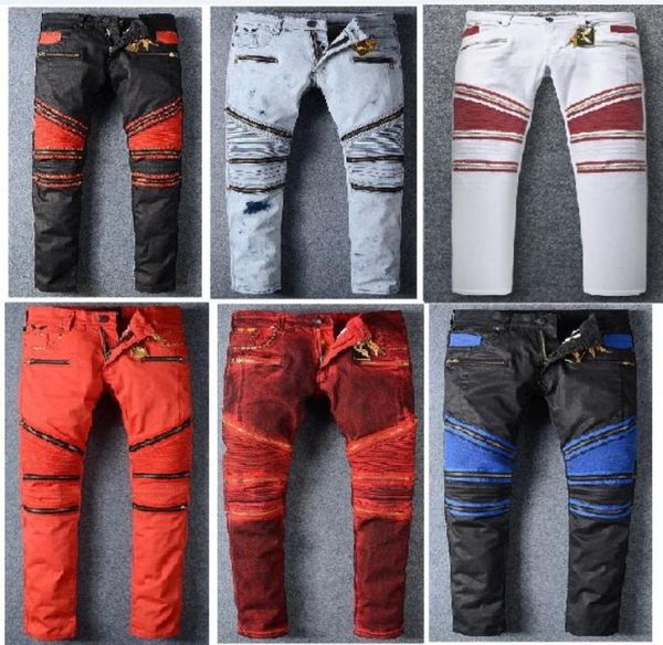 2017 New Robin Mens Jeans Zipper Classic Gold Metal Wing Robins Mens Designer Jeans Biker Jeans Wash Studded Cowboy Slim Denim Pan2021814