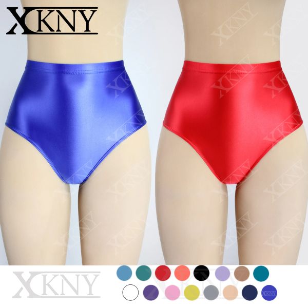 Mayo xckny yağlı parlak brifs seksi katı parlak pantolon bikini yüksek bel şortu taytlar dışarıya giyilebilir parlak spor iç çamaşırları