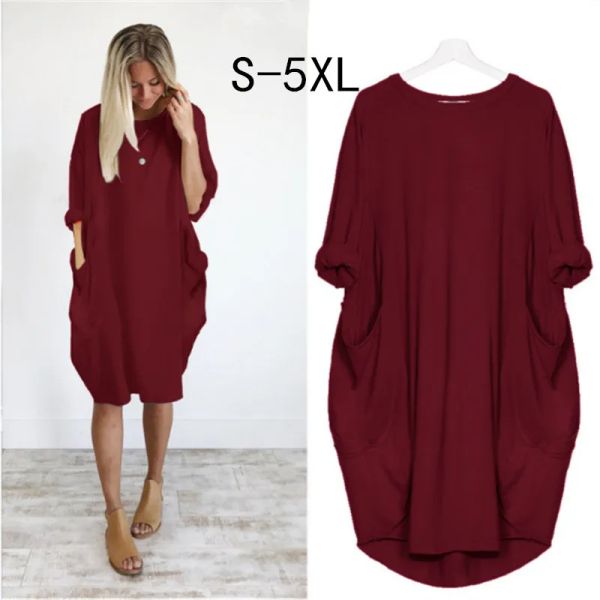 Abiti Abiti premaman larghi Camicetta a maniche lunghe Abito Tshirt Casual Donna Pullover Top Abito Vestido Abbigliamento gravidanza solido