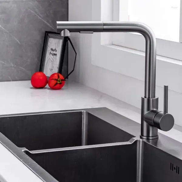 Rubinetti da cucina Rubinetti per lavabo interamente in rame e acqua fredda dal design contemporaneo grigio canna di fucile e accessori estraibili per lavello