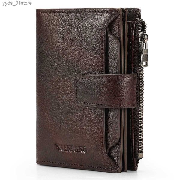 Para Klipler Manbang Yeni Orijinal Deri Erkekler Cüzdan Moda Trifold Cüzdan Zip Cep Cüzdan Cüzdan Cowhide Deri Adam Cüzdan Yüksek Kalite L240306