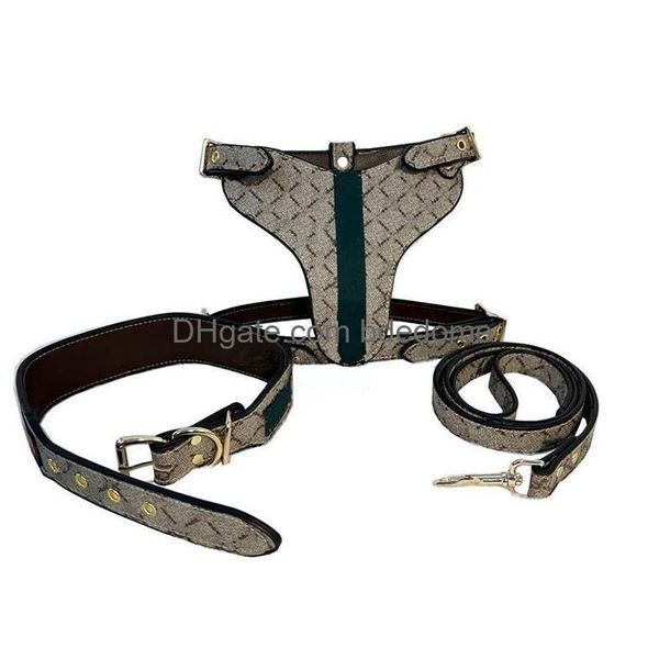 Designer Dog Harness Durável Coleiras Fortes para Animais de Estimação Com Padrão de Carta Clássica Couro Grande Colete Pesado Para Boxer Pitbl Rottweiler Dhrij