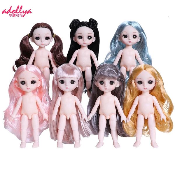 Adollya 16cm 112 boneca bjd preto rosa marrom cabelo giratório 3d olhos 13 juntas esféricas móveis bonecas de maquiagem corporal 240301