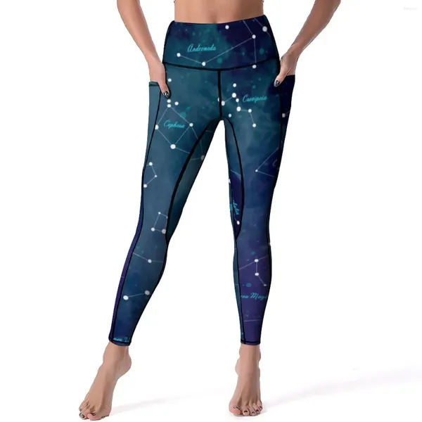 Kadınların Tozluk Gökyüzü Haritası Baskı Astronomi Aşıkları Fitness Yoga Pantolon Vintage Leggins Streç Graphic Sports Tayt Hediye Fikir