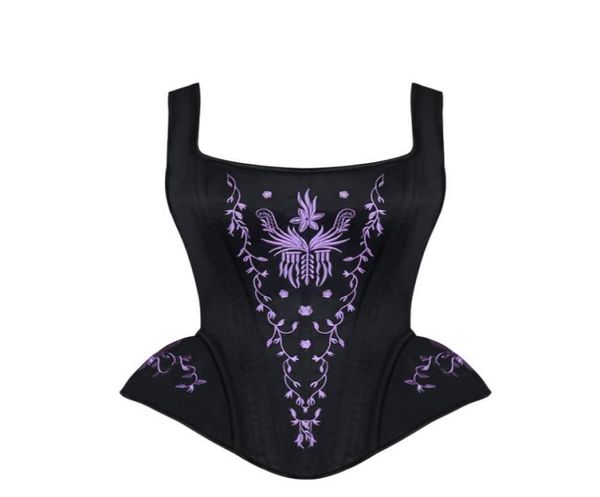 Mulheres halter pescoço cintura bustier espartilho topos treinamento bustier aço desossado steampunk brocado bordado overbust espartilho acolchoado com 1817567