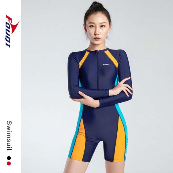 Sport-Badeanzug im koreanischen Stil, Taucheranzug, konservativer und schlanker Damen-Surf-Badeanzug, langärmelige Shorts, einteiliger Hot-Spring-Badeanzug