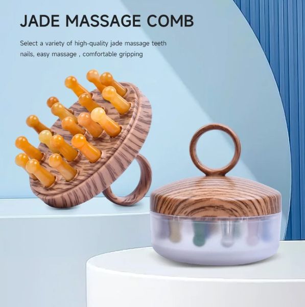 Gua Sha Massagekamm, ABS, mattierte Basis, 18 Jadestein-Studs, Kopfhaut, Gesundheitspflege, natürlicher Rosenquarz-Kristall, Guasha-Kamm, Dusche, Haarbürste, Kopfhaut für Haarwachstum