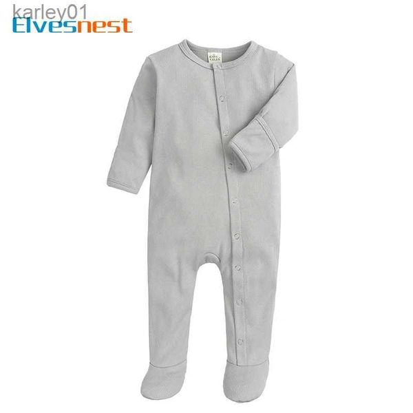 Footies tinta unita neonato neonato vestiti primavera autunno vestiti per bambini ragazzi footies cotone manica lunga bambino footies 3-12 mesi YQ240306