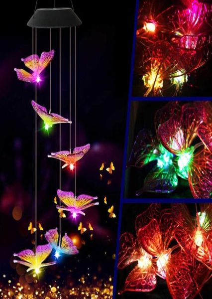 6LED solare carillon di vento luce stile farfalla impermeabile ghirlanda da giardino luci a sospensione lampada solare esterna decorazione statue da giardino Q08115678925