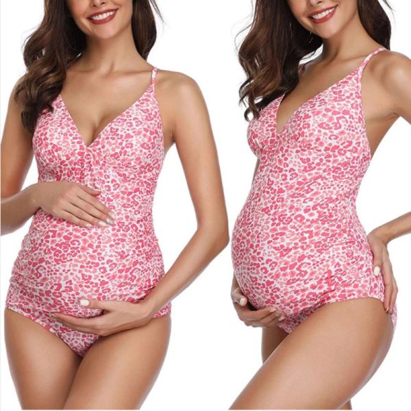 Costumi da bagno nero floreale di maternità da nuoto Top Women Incinta Madre Pink Leopard Swimsuit Stampato con abiti da spiaggia per la mamma