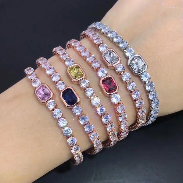 Link Armbänder Licht Luxus Bunte Stein Zucker Armband Frauen Zirkon Tennis Paar Hand Kette Vielseitig Herren Handwerk Schmuck Armreif