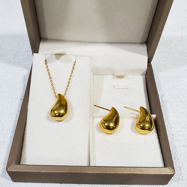 Semplice goccia d'acqua mini amore lacrima luminosa lucidata di San Valentino regalo 14k Gold Gioielli set di gioielli