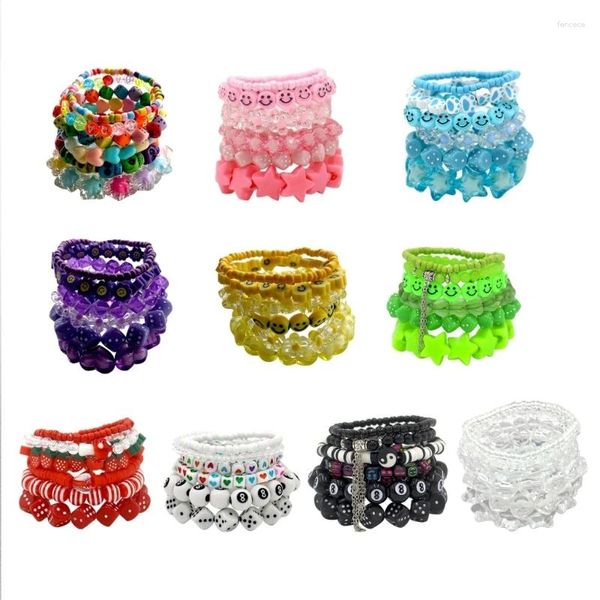 Link pulseiras sorriso estrela frisado pulseira empilhável charme pulseira verão praia boêmio camadas para mulheres meninas dropship