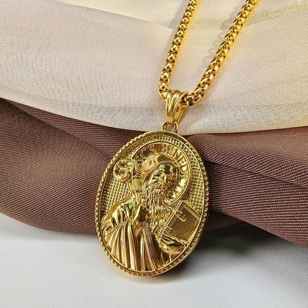 Collane con ciondolo Collana San Benito in acciaio inossidabile per uomo Donna Girocollo in metallo color oro / argento con medaglia di San Benedetto Gioielli religiosi