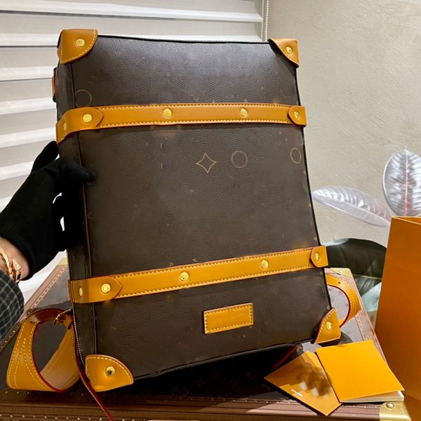 Мягкий багажник, классический рюкзак-коробка, дизайнерский мужской высококачественный кожаный рюкзак с монотиснением, большой емкости, уличный дорожный рюкзак, мужская сумка для компьютера, сумка для книг