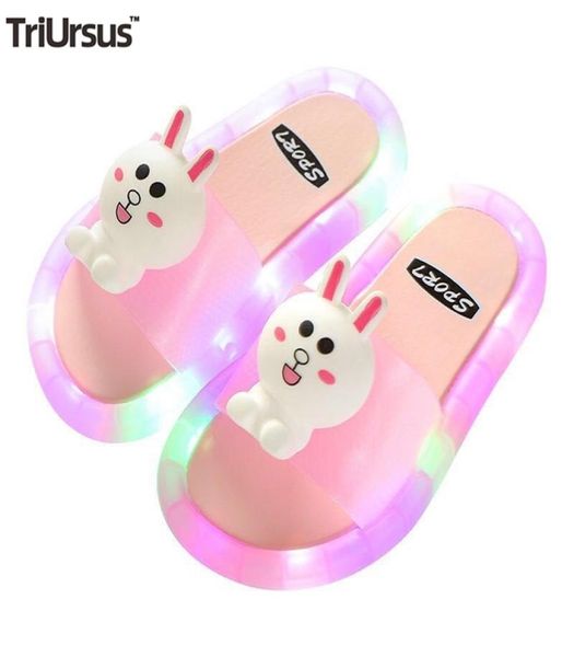 Chinelos Crianças Crianças Sandálias de Verão Luminosas para Menina Menino Iluminação Animal Face Soft Bottom Cartoon Flip Flops 2109082447925