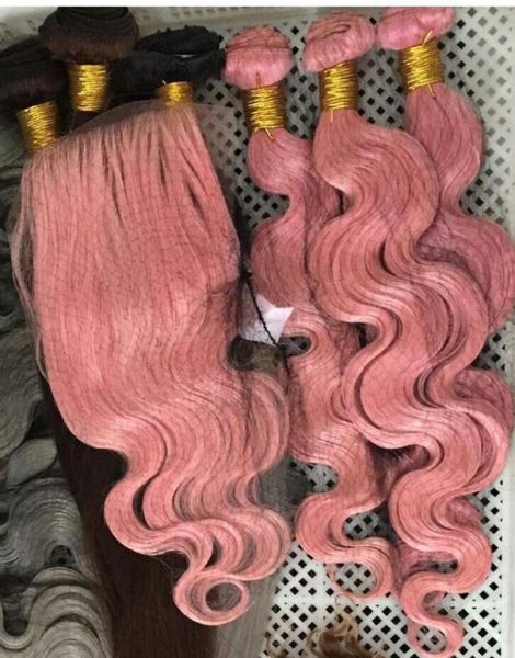 Capelli lisci brasiliani dell'onda del corpo tesse doppie trame 100gpc colore rosa può essere tinto estensioni dei capelli umani di Remy1616638