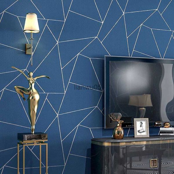Tapeten Grau Weiß Blau Geometrische Tapete für Wohnzimmer Schlafzimmer Modernes Design 3D-Prägung Streifen Dreiecke Muster WandpapierrolleL2403