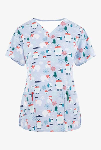 Kleid Bedrucktes Scrub Damen Scrub Top Unregelmäßiger Kragen Scrub Top Tasche Kurzarm Schmetterling Krankenschwester Uniform Pet Shop Overalls