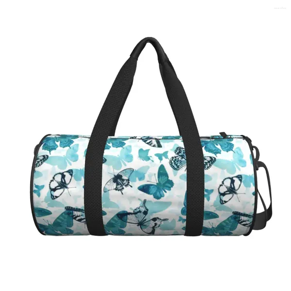 Borsoni Borsa da viaggio per coppia Farfalla Palestra Grande capacità Turchese Natura Volante Borsa dal design portatile Sport casual vintage