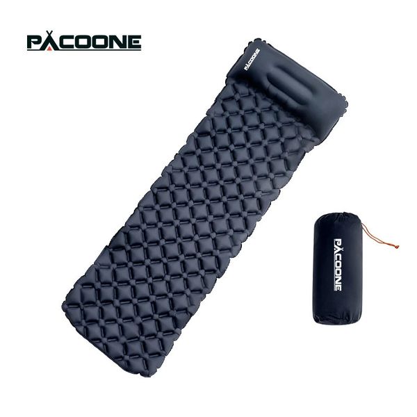 PACOONE Outdoor-Camping-Isomatte, zusammenklappbare Schlafmatte, aufblasbare Strandmatratze mit Kissen, ultraleichte Luftmatte, Reisen, Wandern, 240304