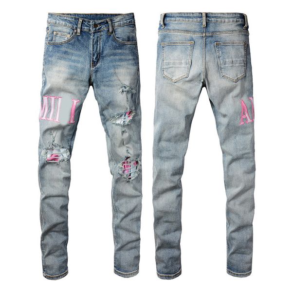 Jeans masculinos Amirs ksubi jeans Mens Designer jeans roxo jeans para homens jeans com buracos homem perna reta zíper Amari Hip Hop Bikers motocicleta jeans verdadeiros 28-40