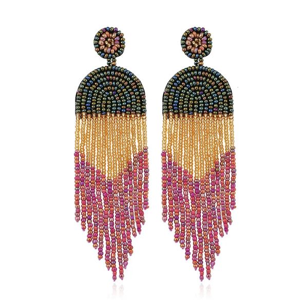 Gioielli fatti a mano in stile bohemien chic lungo nappa delicata ciondola orecchini con perline di semi di frange Boho per le donne Pendientes Largo 240226