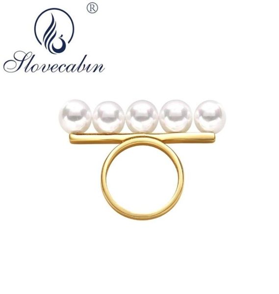 Slovecabin 925 prata esterlina barra de equilíbrio falso pérola anel feminino luxo femme anel de casamento bague japonês jóias finas suprimentos 223068007