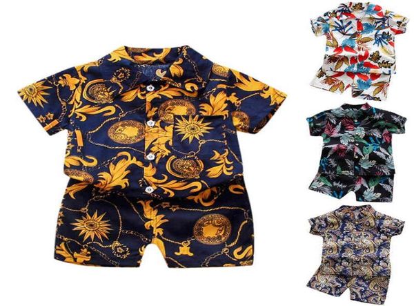 Conjunto de roupas estampadas florais para meninos, verão, camisa de manga curta, toppants, 2 peças, gentilman 1, 2, 3, 4, 5 anos, crianças, férias, praia, roupa 28830285