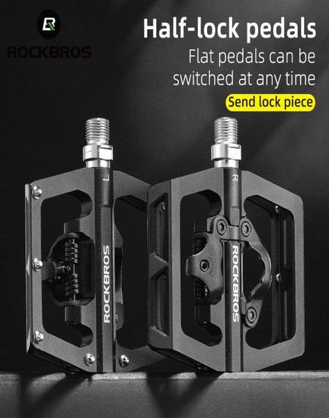 ROCKBROS Pedali bici 2 in 1 con tacchetta per sistema SPD MTB Road Alluminio Antiscivolo Sigillato Cuscinetto ad alta velocità Accessori di blocco1282218