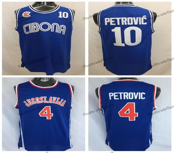 Мужские винтажные баскетбольные майки Хорватия 10 Cibona Drazen Petrovic 4 Югославия Югославия сшитые рубашки синие SXXL6509147