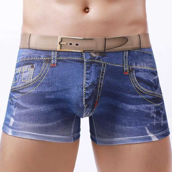 Cuecas moda homens denim roupa interior 3d impressão sexy boxers jeans estilo shorts boxers mens cowboy u convexo bolsa de algodão cuecas