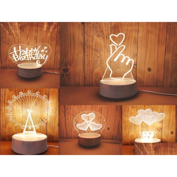 Luzes da noite 3D LED Table Light Jellyfish Owl Night Lights Absresin Mtidesign Lâmpada para crianças Quarto Whole7645958 Drop Delivery Lig Dhqtn