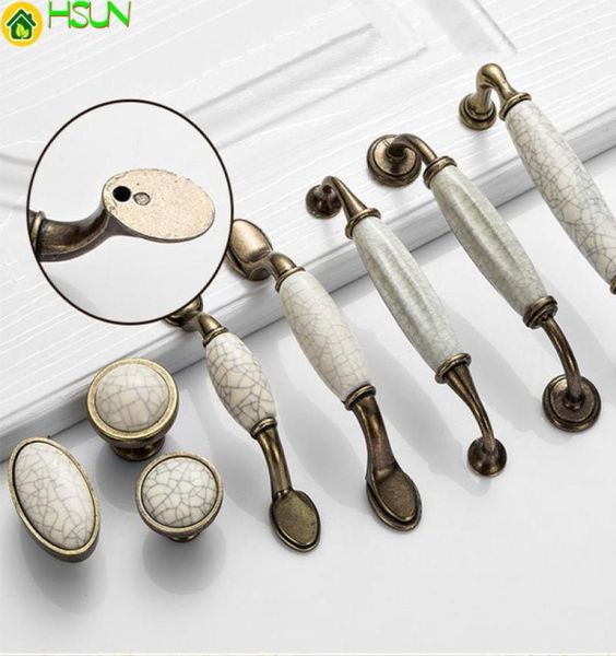 2pcs antik çatlak seramik kapı kolları Avrupa mobilya kolları çekmecenin mutfak dolabı düğmeleri ve kulpları cz-01099753433