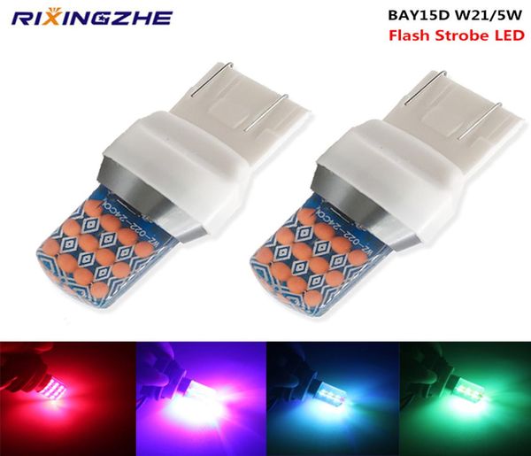 Flash estroboscópico automático rgb led t20 7443 w215w 1157 bay15d cob chips carro flash lâmpadas de freio luzes reverso vermelho amarelo branco azul 12v9754396