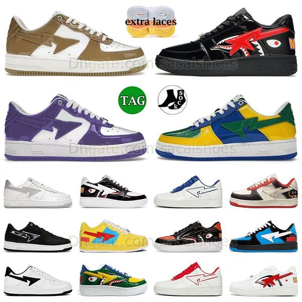 scarpe casual di lusso sk8 sta pelle verniciata kaki viola block shark black abc camo combo mens women sneakers schuhe mocassino pelle scamosciata piattaforma a Bathe ape scarpe da ginnastica all'aperto