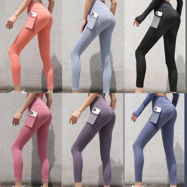 Lu Pant Hizalama Limon Yoga Kıyafet Taytlar Kadınlar Push Up Spor Kadın Jogger Pantolon Kafes Cep Egzersiz Tayt
