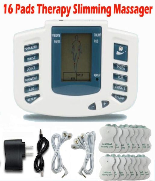 Novo botão inglês estimulador muscular elétrico emagrecimento massageador pulso dezenas máquina de acupuntura 16padseuus plug3787477