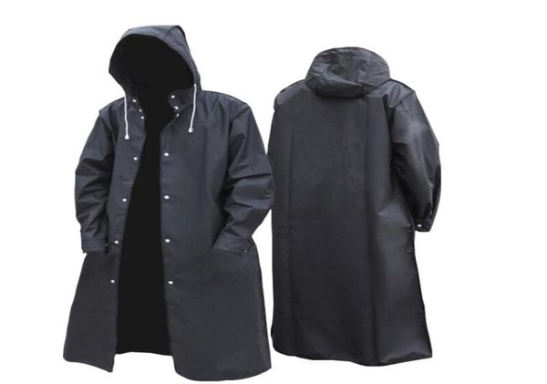 Men039s trench coats preto moda adulto impermeável longo capa de chuva dos homens das mulheres casaco com capuz para caminhadas ao ar livre viagem pesca 6013290