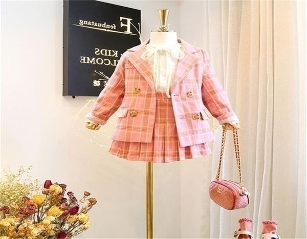 2019 herbst Neue Ankunft Mädchen Mode Rosa Anzug 2 Stück Sets Mantelrock Kinder Kleidung Kinder KleidungX10193166232