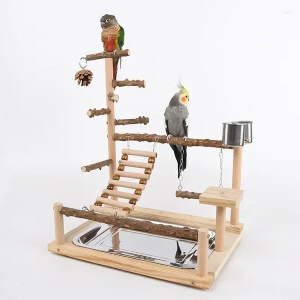 Diğer kuş malzemeleri salıncak oyuncak biber ahşap çok katmanlı papağan istasyonu standı Budgie için oyun alanı playpen merdiveni