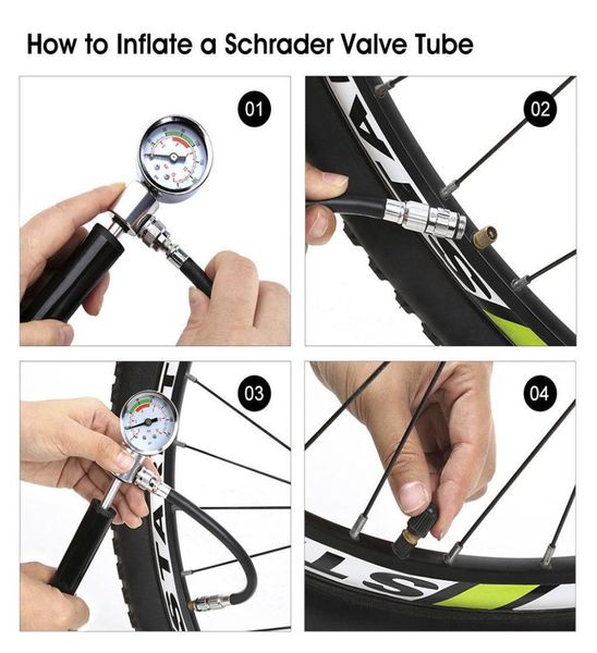 Acessórios de bicicleta bomba com medidor 88psi choque alta pressão mão mini bomba mangueira ar inflator schrader gs02d ciclismo bicicleta garfo pu7643367