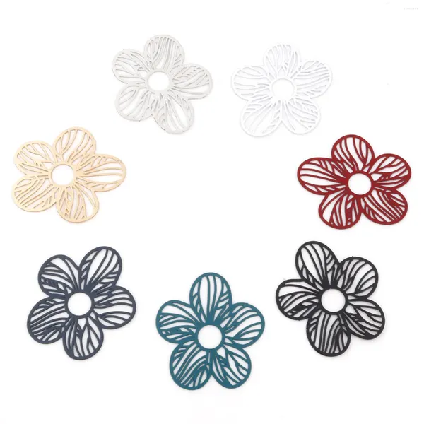 Encantos 10 peças pingentes de liga de ferro da moda multicolor flor pintada de metal oco diy fazendo brincos colar joias 3.1cm x 2.7cm