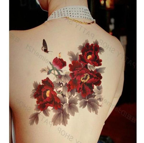 Adesivo tatuaggio fiore WholePeony Impermeabile tatuaggio grande sexy per schiena petto braccio gamba tatuaggi temporanei tatuaggi donne per la festa 5841816