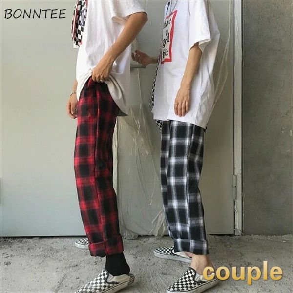 Capris Hip Hop Pantaloni Casual Donna Morbido Cotone Lino Ulzzang Nuovo Plaid Estate Coppia Preppy Ragazze Harajuku Lady Allmatch Streetwear Ins