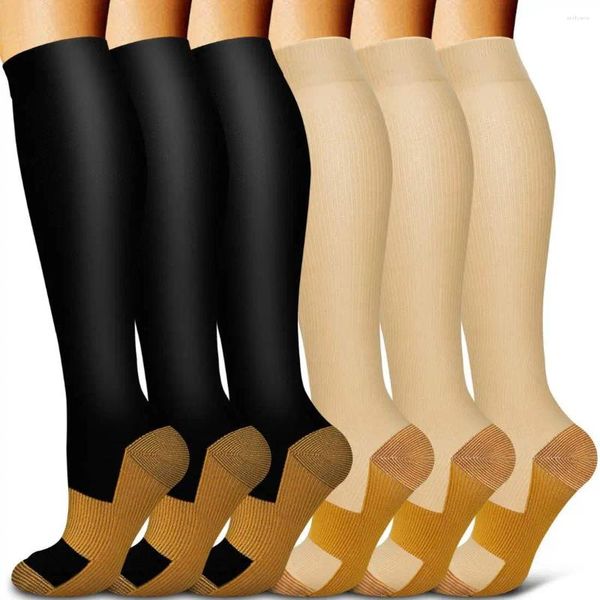 Herrensocken, langes Rohr, einfarbig, Sport, Druck, elastisch, Kupfer-Ionen-Kompression, Outdoor-Radfahren